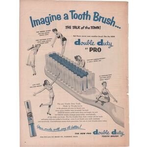 Pro Double Duty Tooth Brush Magazine Advertisement 1958 Vintage Dental Hygiene